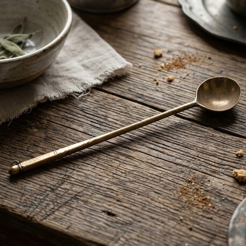 Vintage Handcrafted Long Handle Brass Spoon Etched Primitive Decorative Ladle 17 - Picture 1 of 13